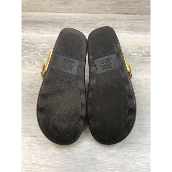 SAS Sanibel Women's Gold Nubuck Leather Slip-On Open Toe T-Strap Sz 9 Sandal - Picture 5 of 6